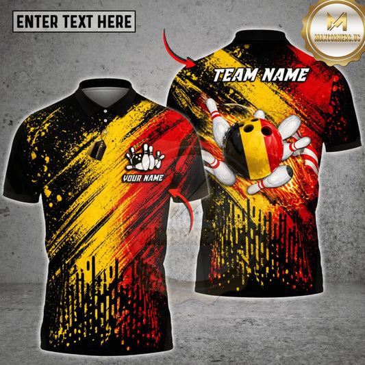 Maxcorners Bowling Belgium Flag Fire Bowling Ball Personalized Name 3D Unisex Shirt