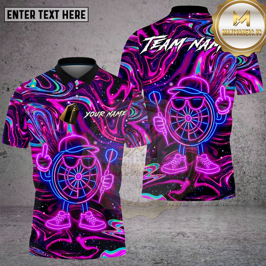 Maxcorners Darts Shirt Neon Psychedelic Abstract Design Multicolor Options Personalized Name, Team Name 3D Shirt (4 Colors)