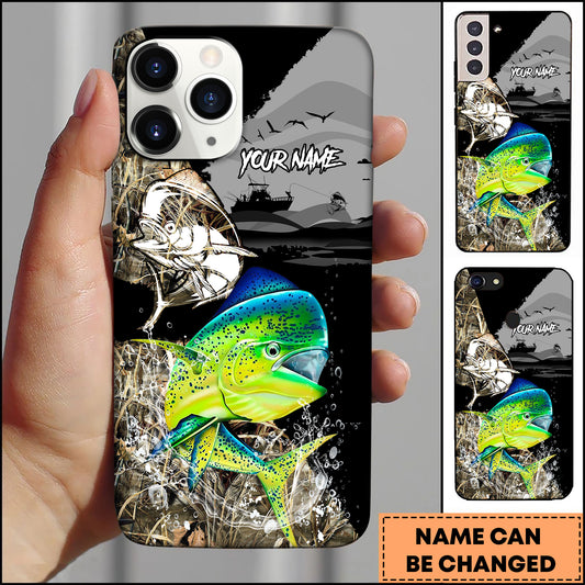Maxcorners Mahi Mahi Fishing Camouflage Lake Scene Personalized Name 3D Phone Case