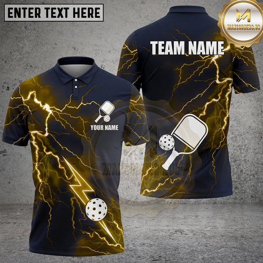 Maxcorners Pickleball Polo Electric Bolt Paddle Ball Multiple Options Personalized Name, Team Name 3D Shirt
