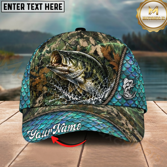 Maxcorners Fishing Mermaid Scale Camo Rope Personalized 3D Cap (12 Fish Species)