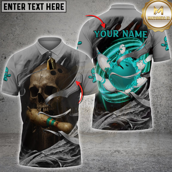 Maxcorners Bowling Skull Shirt Cool Strike Flames Multioptions Personalized Name, Team Name Unisex 3D Shirt (4 Colors)