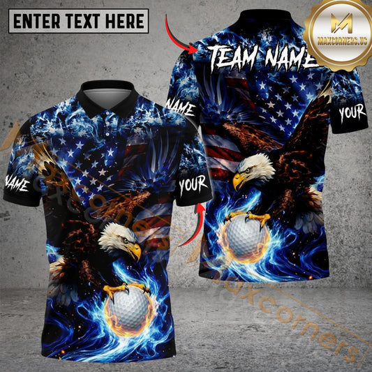 Maxcorners Patriot Eagle Power Golf Polo Shirt Customized Name, Team Name Shirts