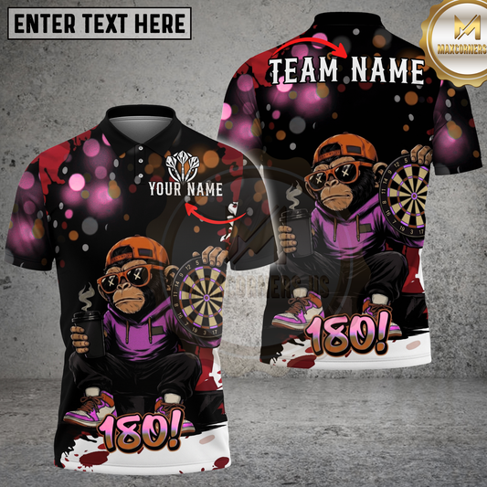 Maxcorners Darts Gorilla Streetwear 180 Graphic Multicolor Options Personalized Name, Team Name 3D Shirt (4 Colors)