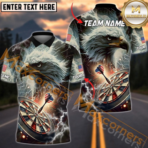 Maxcorners Darts American Eagle Thunder Customized Name, Team Name 3D Polo Shirt