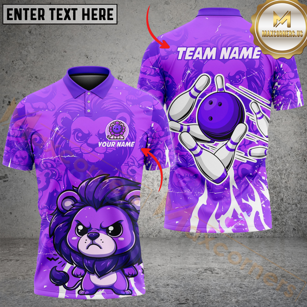 Maxcorners Bowling Cute Lion Multicolor Customized Name, Team Name 3D Shirts