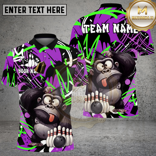 Maxcorners Bowling Shirt Gorilla Character Blue Green Graffiti Splash Multioptions Personalized Name, Team Name 3D Shirt (4 Colors)