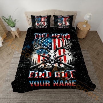 Maxcorners Hunting Duck Hunting American Flag End Out Design Bedding Set 3D Print Custom Name