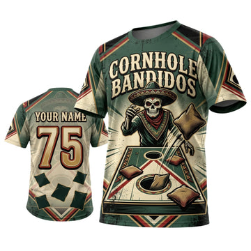 Maxcorners Cornhole Banditos Skull Board Personalized Name 3D Unisex Shirt