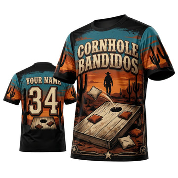 Maxcorners Cornhole Bandidos Western Personalized Name 3D Unisex Shirt