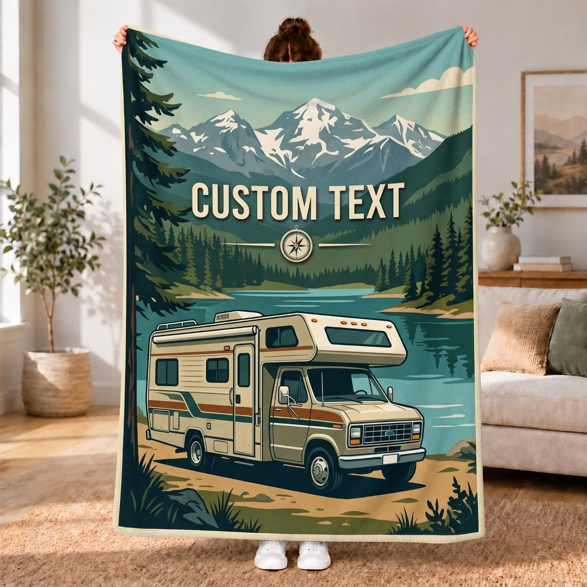 Maxcorners RVs Motorhome Mountain Adventure Custom Name 3D Blanket