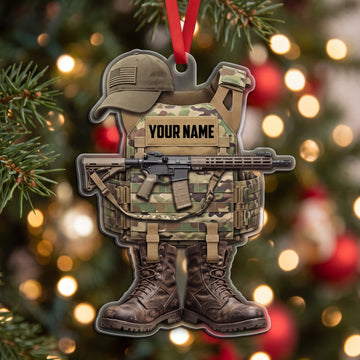 Maxcorners Hunting Camo Vest Cap And Boots Personalized Name 3D Keychain And Ornament