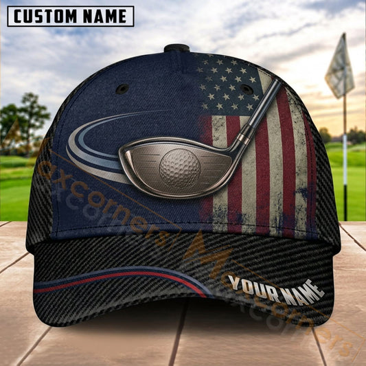 Maxcorners Golf USA Ball Vintage Flag Personalized Name 3D Cap