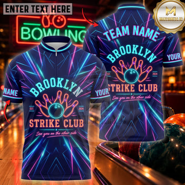 Maxcorners Bowling Brooklyn Strike Club Neon Bowling Ball Personalized Name 3D Unisex Shirt