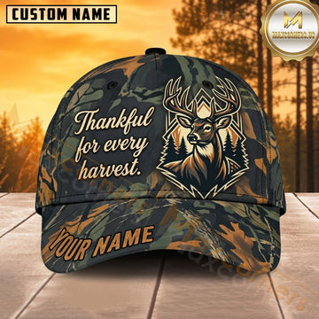 Maxcorners Deer Hunting Whitetail Buck Thankful for Every Harvest Dark Forest Camo Customized Name 3D Cap