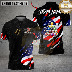 Maxcorners Billiards Ball 8 White And Black Scratch US Flag Personalized Shirt (2 Colors)