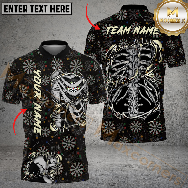 Maxcorners Darts Skeleton Bone Customized Name, Team Name 3D Shirt