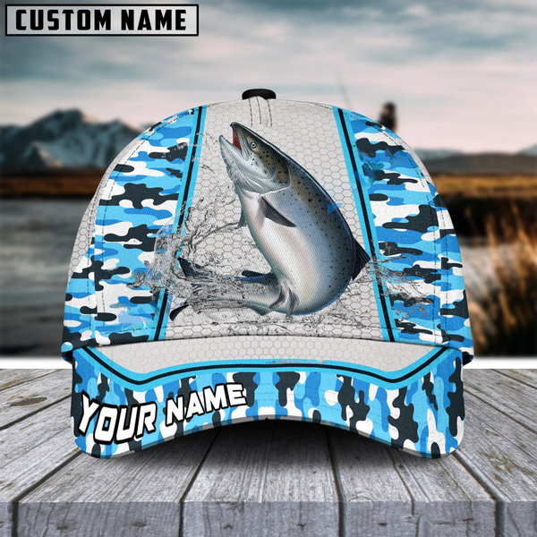 Maxcorners Salmon Fishing Light Blue Camo Customized Name 3D Cap