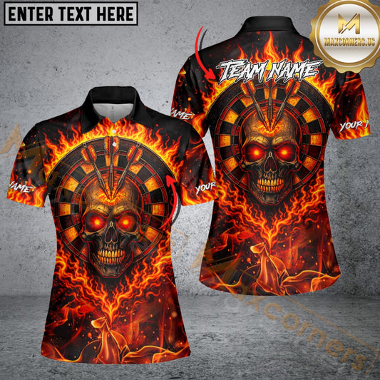 Maxcorners Darts Flaming Skull Target Design Multicolor Customized Name, Team Name 3D Shirt For Women