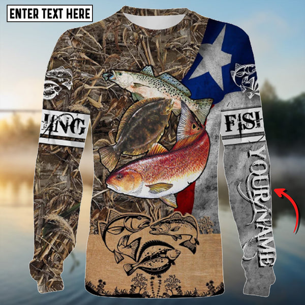 Maxcorners Texas Slam Flag Fishing Customize Name 3D Shirt