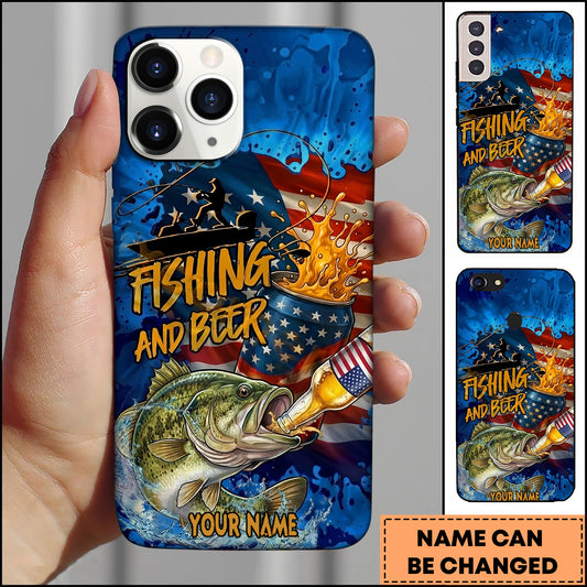 Maxcorners Fishing Phone Case Fishing And Beer American Flag Personalized Name 3D Phone Case (10 Fish Species)