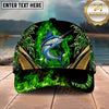 Maxcorners Fishing Green Flame Gold Accent Personalized Name 3D Shirt (13 Fish Species)