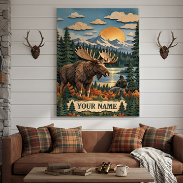 Maxcorners Moose Hunting Autumn Leaves Forest Personalized Canvas Wall Art