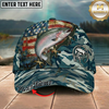 Maxcorners Fishing American Flag Blue Camouflage Personalized 3D Cap (12 Fish Species)