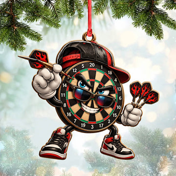 Maxcorners Darts Lover Cool Target Board Character, Cap, Sunglasses, Holding Darts Personalized Name Ornament 2D Flat