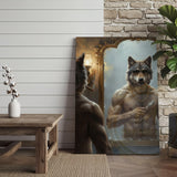 Maxcorners Wolf Grooming in Mirror with Gold Chain and Sunglasses Wrapped Canvas Wall Art