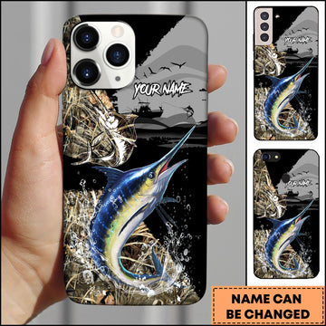 Maxcorners Marlin Fishing Camouflage Lake Scene Personalized Name 3D Phone Case