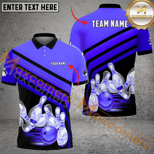 Maxcorners Ball And Pins Windmill Pattern Bowling Jersey Multicolor Option Customized Name, Team Name 3D Polo Shirt