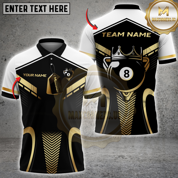Maxcorners Luxury 8-Ball King Multicolor Customized Name, Team Name 3D Shirts| Black