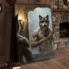 Maxcorners Wolf Grooming in Mirror with Gold Chain and Sunglasses Wrapped Canvas Wall Art