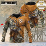 Maxcorners Grass Brown Wilderness Deer Hunting USA Flag Custom Name Shirt 3D All Over Printed Clothes