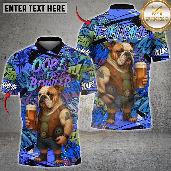 Maxcorners Bowling Bulldog Graffiti Design Multicolor Customized Name, Team Name 3D Shirts