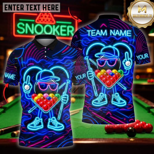 Maxcorners Billiards Wear Abstract Neon Mascot Multicolor Customized Name 3D Shirt