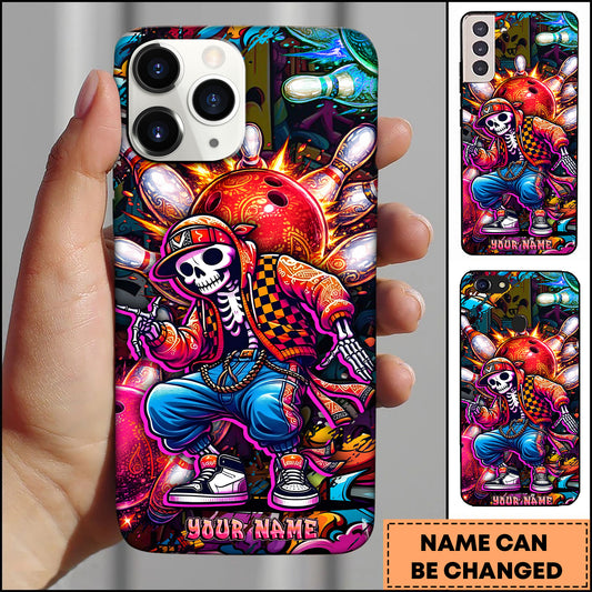 Maxcorners Bowling Hip-hop Skeleton Skater Personalized Name 3D Phone Case