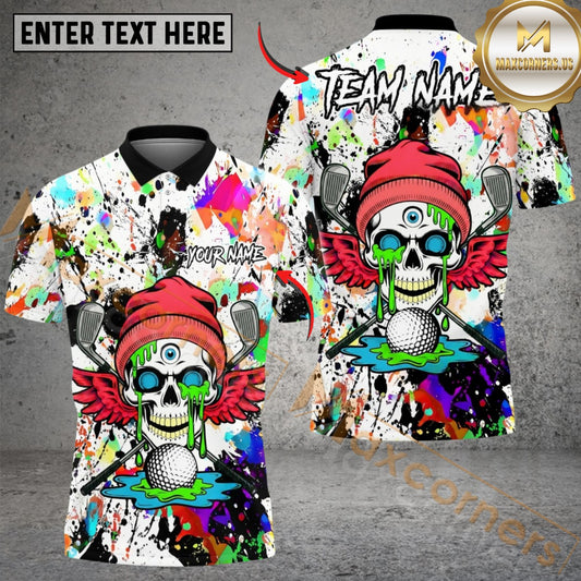 Maxcorners Graffiti Skull Golf Polo Customized Name, Team Name 3D Shirts (4 Colors)