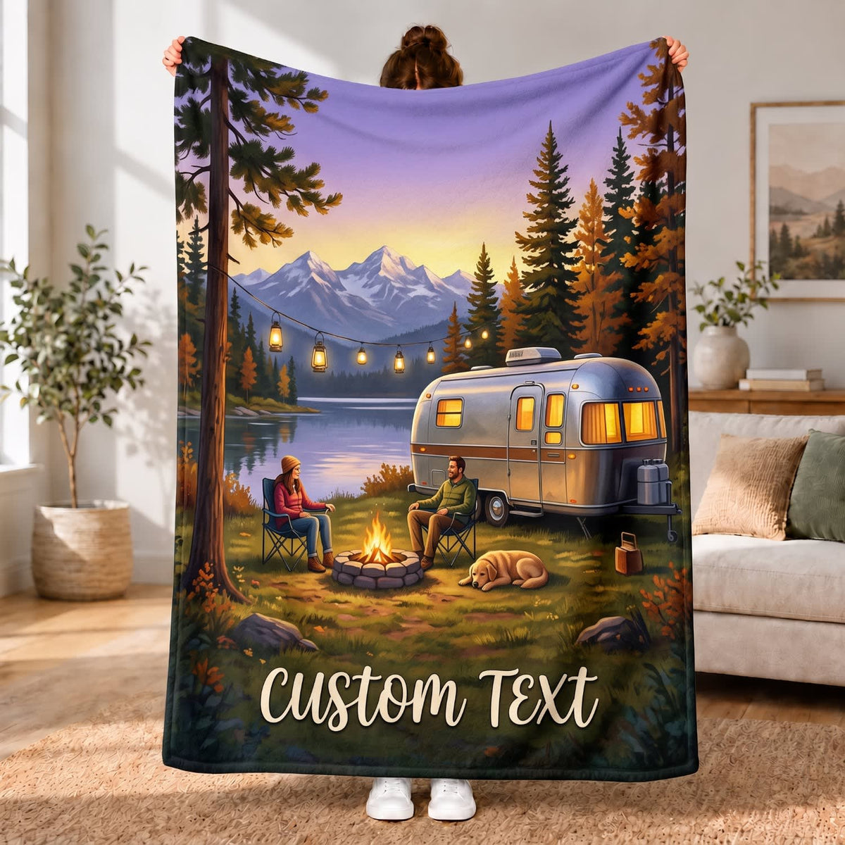 Maxcorners RVs Travel Trailer Lakeside Night Camping Custom Name 3D Blanket