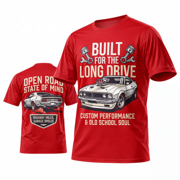 (6 Colors) Maxcorners Personalized Car Classic Muscle Car 3D T-Shirt - Red Built for the Long Drive Classic Muscle Car