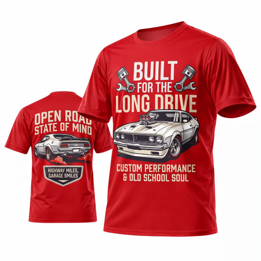 (6 Colors) Maxcorners Personalized Car Classic Muscle Car 3D T-Shirt - Red Built for the Long Drive Classic Muscle Car