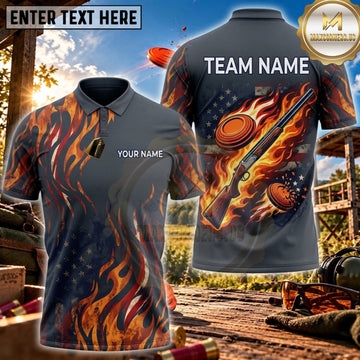 Maxcorners Clay Shooting Black Flame Shotgun Target Personalized Name 3D Unisex Shirt