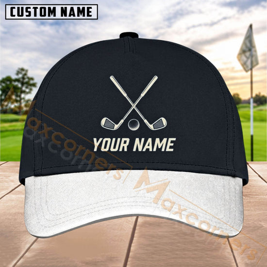 Maxcorners Golf Crossed Clubs Minimal Logo Personalized Name 3D Cap (5 Colors)