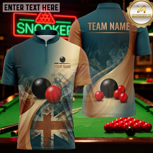 Maxcorners Snooker Teal Gold Union Jack Abstract Wave Personalized Name 3D Unisex Shirt