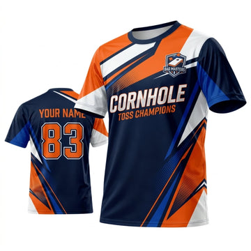 Maxcorners Cornhole Sport Racing Blue Orange Personalized Name 3D Unisex Shirt