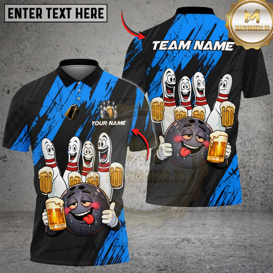 Maxcorners Bowling & Pins Funny Beer Drunk Gang Customized Name, Team Name 3D Shirt (6 Colors)
