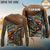 Maxcorners Fishing Leather Pattern Personalized Name, Team Name Long Sleeve Shirt