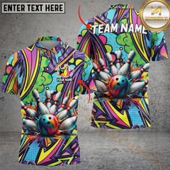 Maxcorners Bowling Graffiti Boom Personalized Name Men And Women 3D Polo Shirt Custom Bowling Team Jersey (4 Colors)
