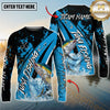 Maxcorners Fishing Blue Black Splash Personalized Name, Team Name 3D Long Sleeve Shirt ( 12 Fish Species)